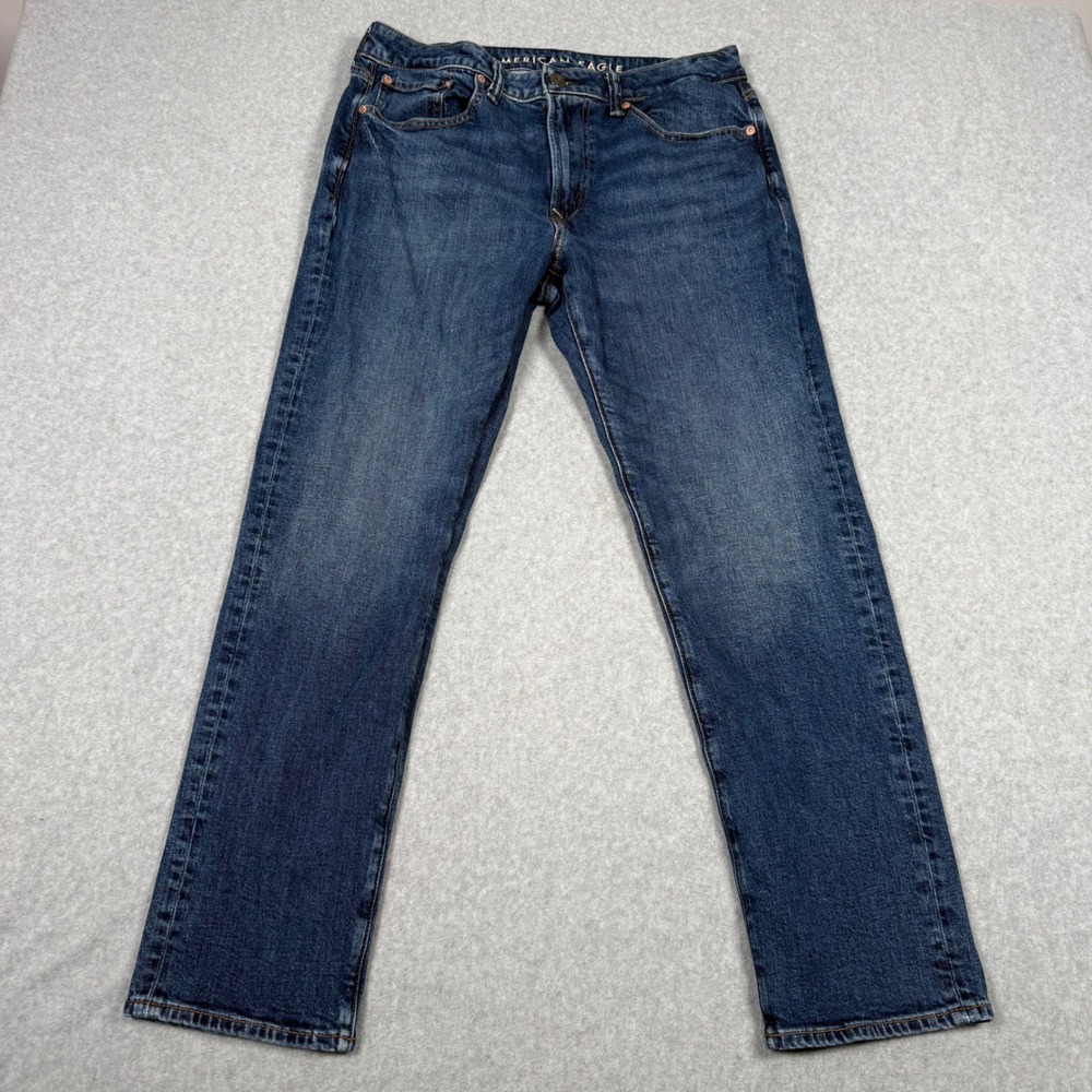 American Eagle Airflex+ Slim Straight Jeans Mens 34x32 Medium Wash Blue Denim